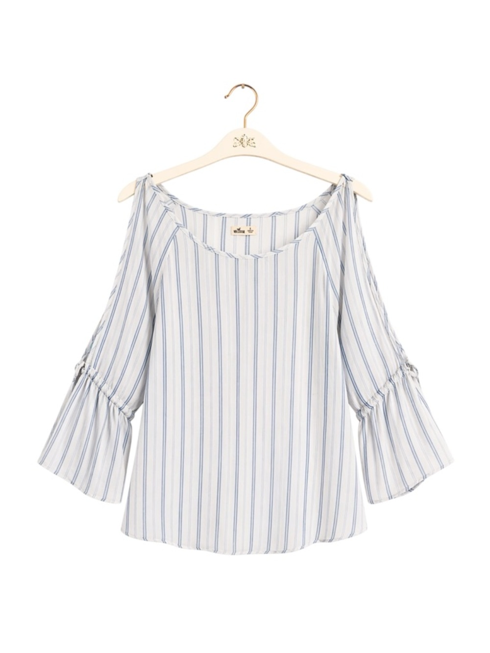 Hollister Striped Cold‎ Shoulder Boho Bell Sleeve Blouse Small